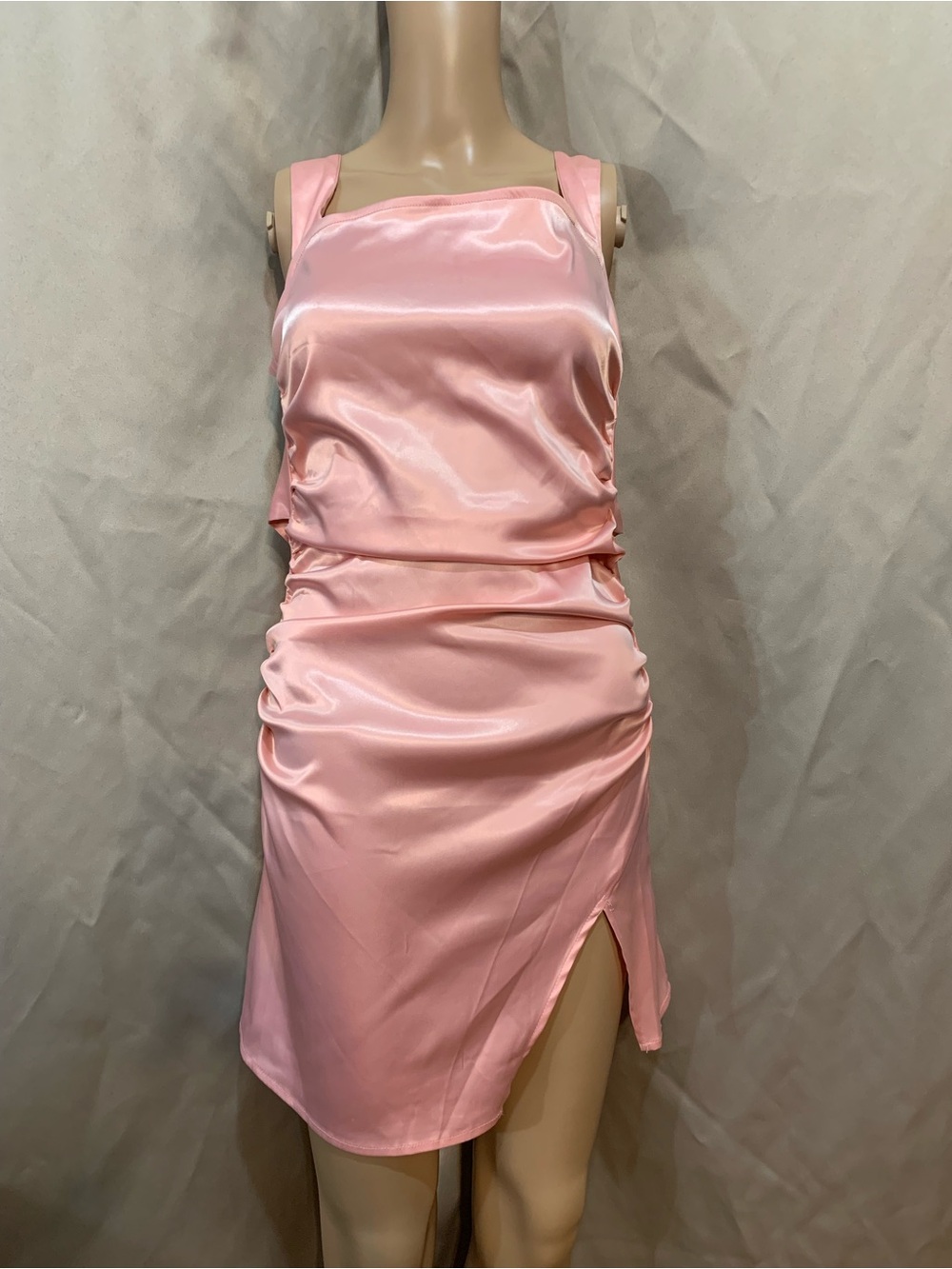 SHEIN Pink Satin Ruched Mini Slip Dress #84/2